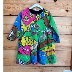 Bravo For Kids Vintage 90s Toddler Dress Size 3 Print Cotton Made in Canada ART